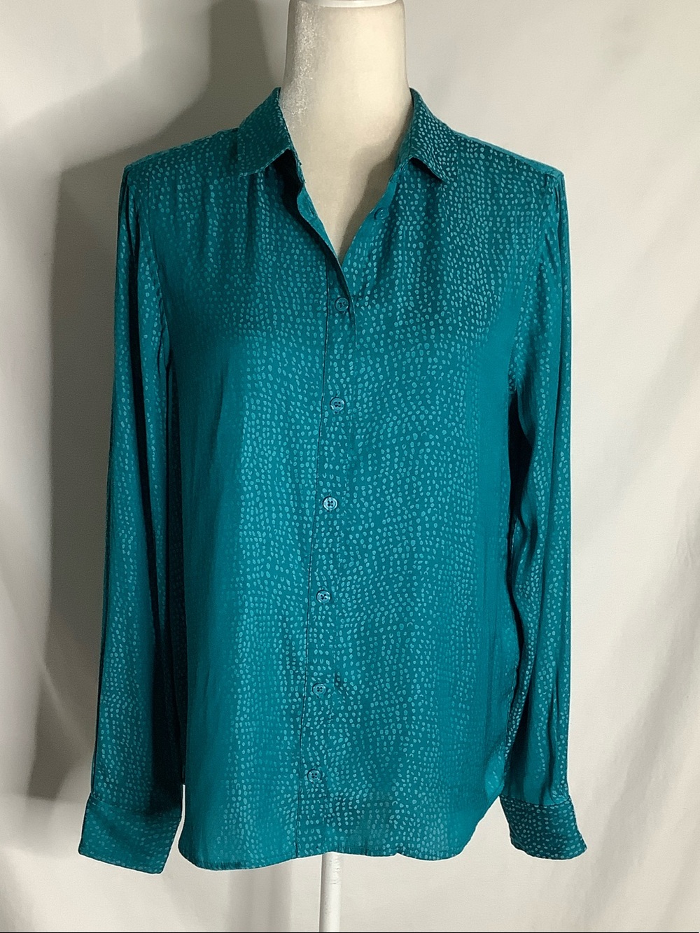 On·34th Teal Printed Button-Up Blouse Size S Career Office Business Casual